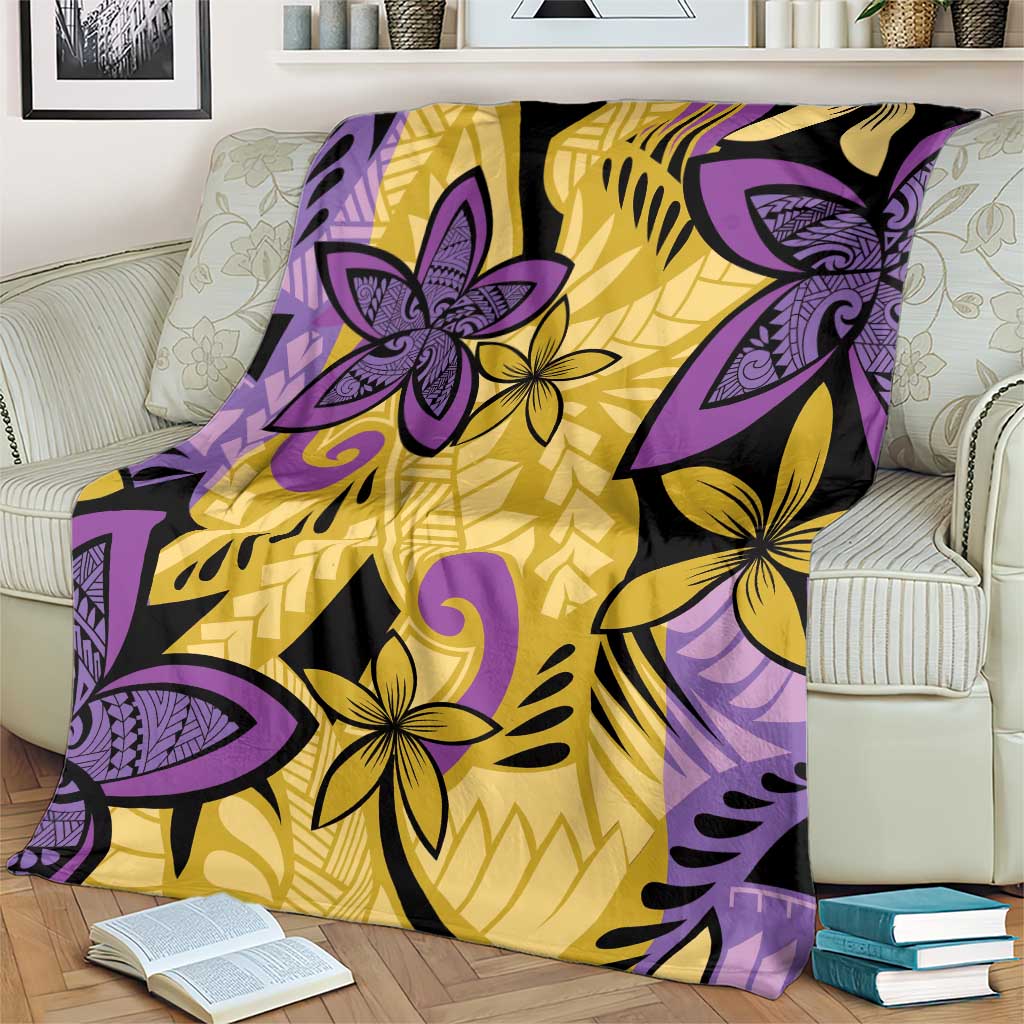 Plumeria Polynesian Pattern Blanket Unique Fantasy Yellow Purple