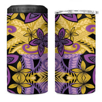 Plumeria Polynesian Pattern 4 in 1 Can Cooler Tumbler Unique Fantasy Yellow Purple