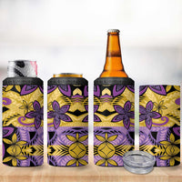 Plumeria Polynesian Pattern 4 in 1 Can Cooler Tumbler Unique Fantasy Yellow Purple