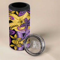 Plumeria Polynesian Pattern 4 in 1 Can Cooler Tumbler Unique Fantasy Yellow Purple