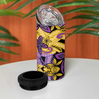 Plumeria Polynesian Pattern 4 in 1 Can Cooler Tumbler Unique Fantasy Yellow Purple