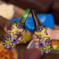 Plumeria Polynesian Pattern 4 in 1 Can Cooler Tumbler Unique Fantasy Yellow Purple