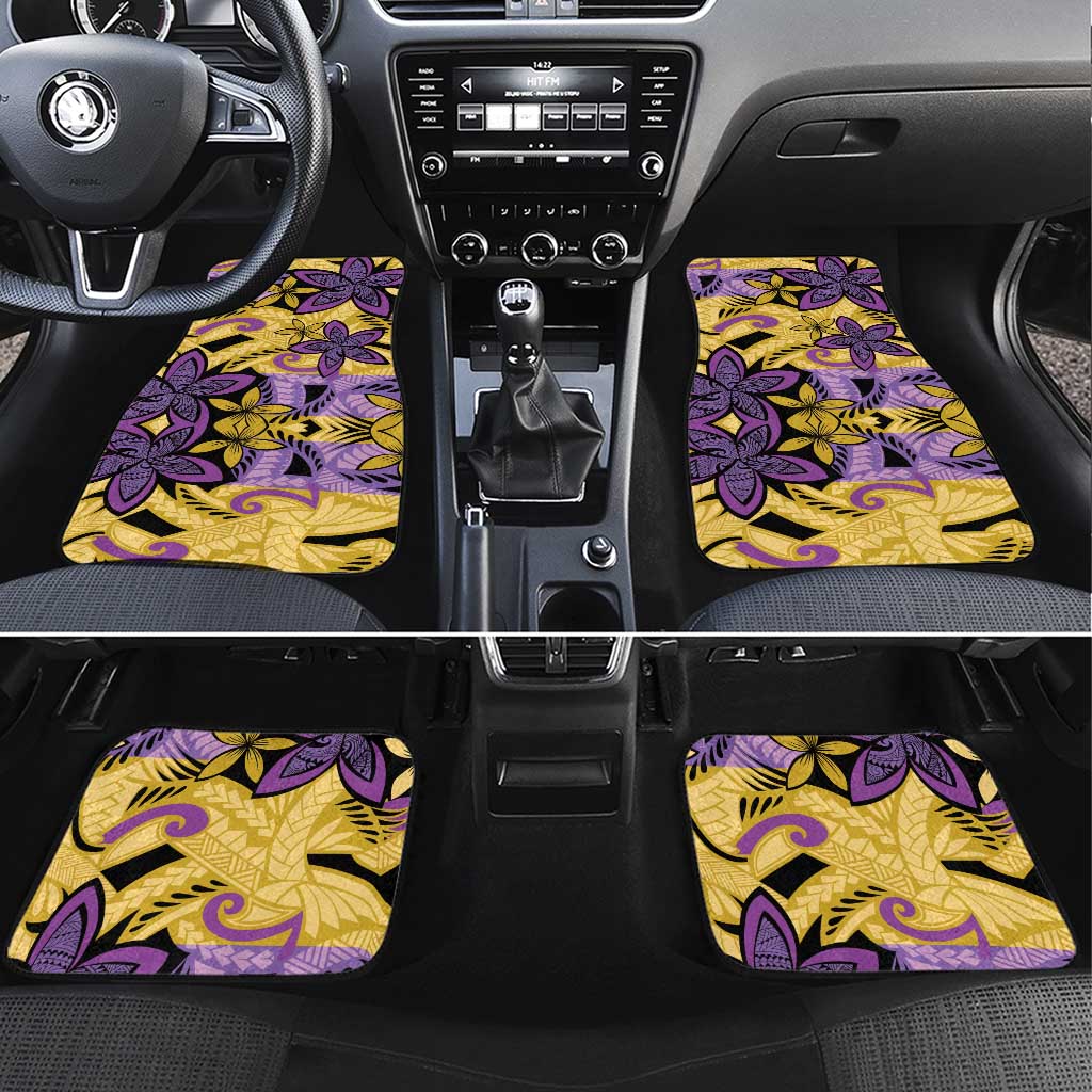 Plumeria Polynesian Pattern Car Mats Unique Fantasy Yellow Purple