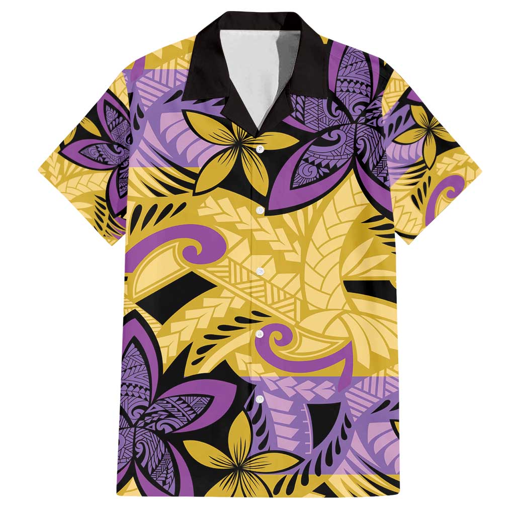 Plumeria Polynesian Pattern Family Matching Long Sleeve Bodycon Dress and Hawaiian Shirt Unique Fantasy Yellow Purple LT01 Dad's Shirt - Short Sleeve Yellow - Polynesian Pride