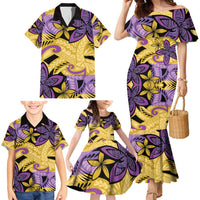 Plumeria Polynesian Pattern Family Matching Mermaid Dress and Hawaiian Shirt Unique Fantasy Yellow Purple LT01 - Polynesian Pride
