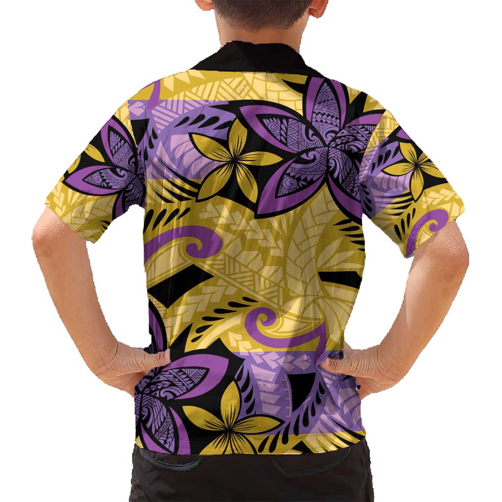 Plumeria Polynesian Pattern Family Matching Off Shoulder Maxi Dress and Hawaiian Shirt Unique Fantasy Yellow Purple