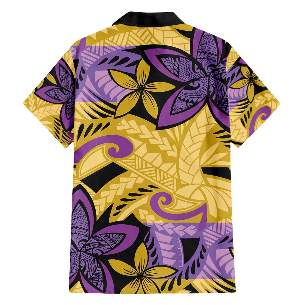 Plumeria Polynesian Pattern Family Matching Off Shoulder Maxi Dress and Hawaiian Shirt Unique Fantasy Yellow Purple