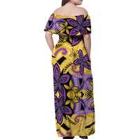 Plumeria Polynesian Pattern Family Matching Off Shoulder Maxi Dress and Hawaiian Shirt Unique Fantasy Yellow Purple