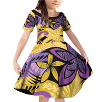 Plumeria Polynesian Pattern Family Matching Off Shoulder Short Dress and Hawaiian Shirt Unique Fantasy Yellow Purple