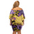 Plumeria Polynesian Pattern Family Matching Off Shoulder Short Dress and Hawaiian Shirt Unique Fantasy Yellow Purple