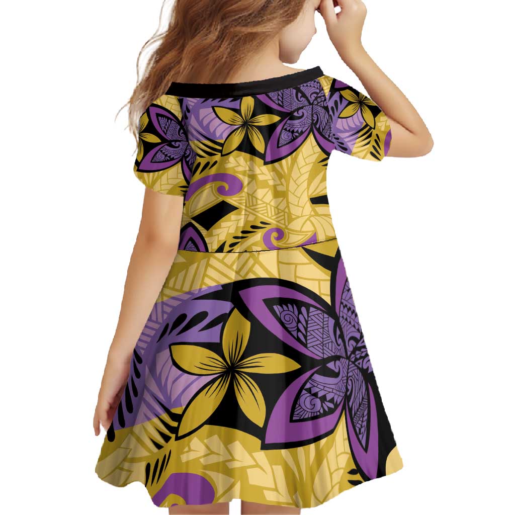 Plumeria Polynesian Pattern Family Matching Short Sleeve Bodycon Dress and Hawaiian Shirt Unique Fantasy Yellow Purple LT01 - Polynesian Pride