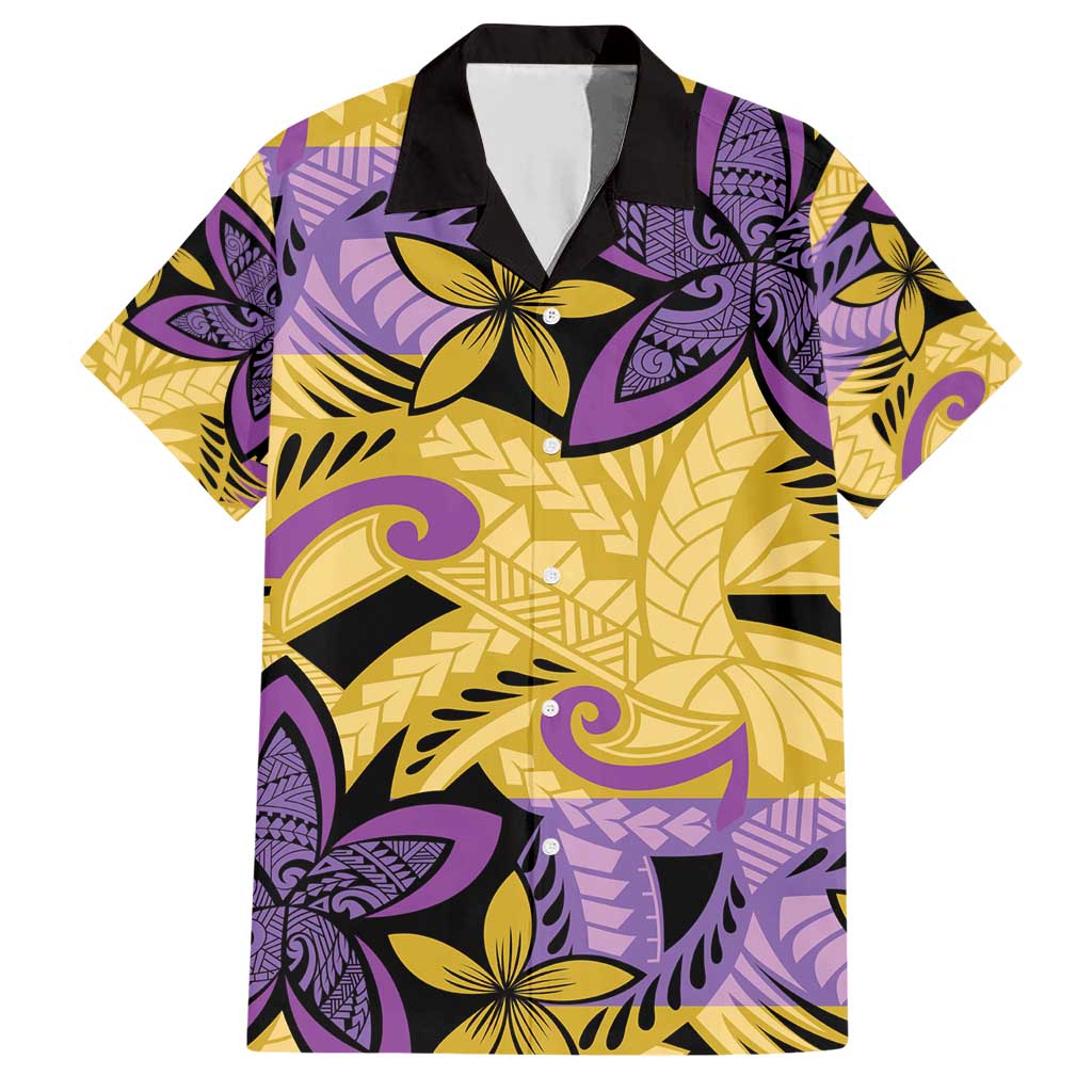 Plumeria Polynesian Pattern Family Matching Short Sleeve Bodycon Dress and Hawaiian Shirt Unique Fantasy Yellow Purple LT01 Dad's Shirt - Short Sleeve Yellow - Polynesian Pride