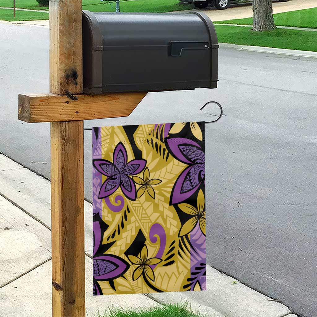 Plumeria Polynesian Pattern Garden Flag Unique Fantasy Yellow Purple