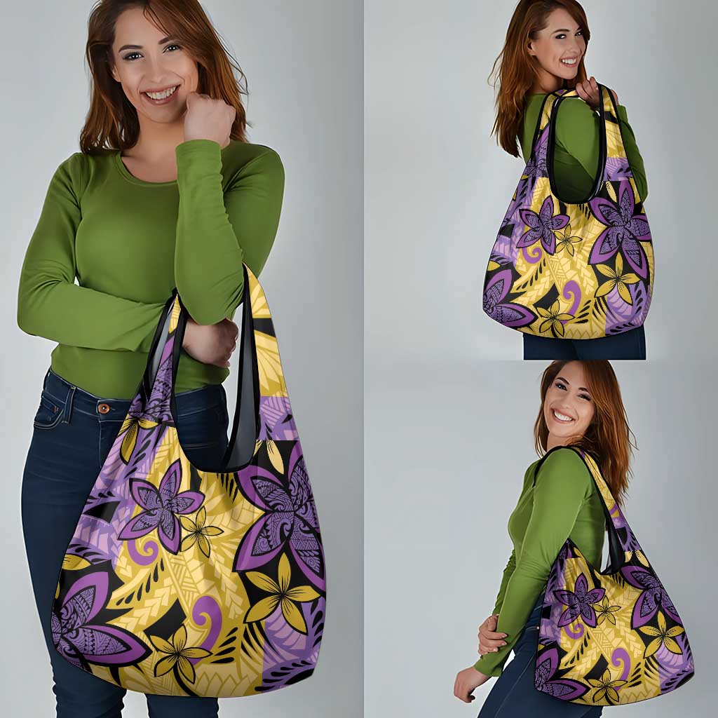 Plumeria Polynesian Pattern Grocery Bag Unique Fantasy Yellow Purple LT01 - Polynesian Pride