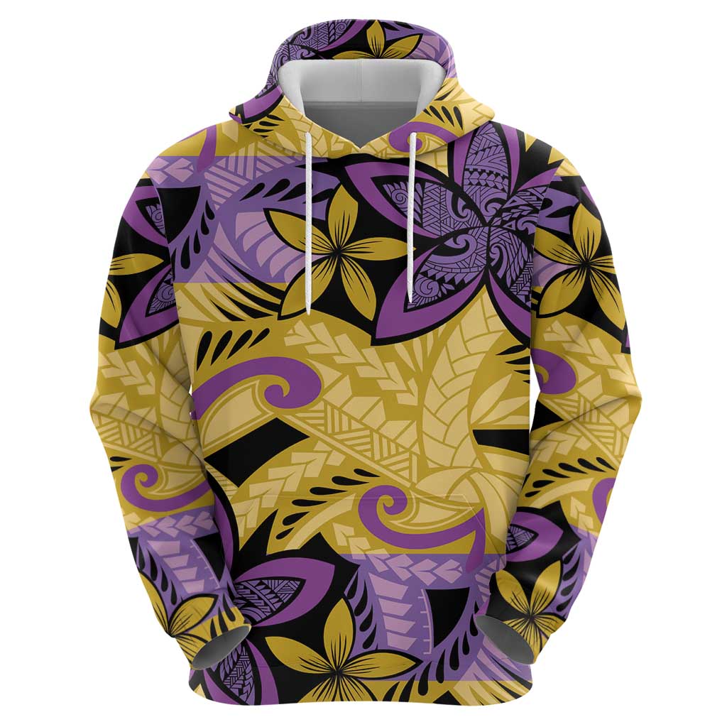 Plumeria Polynesian Pattern Hoodie Unique Fantasy Yellow Purple