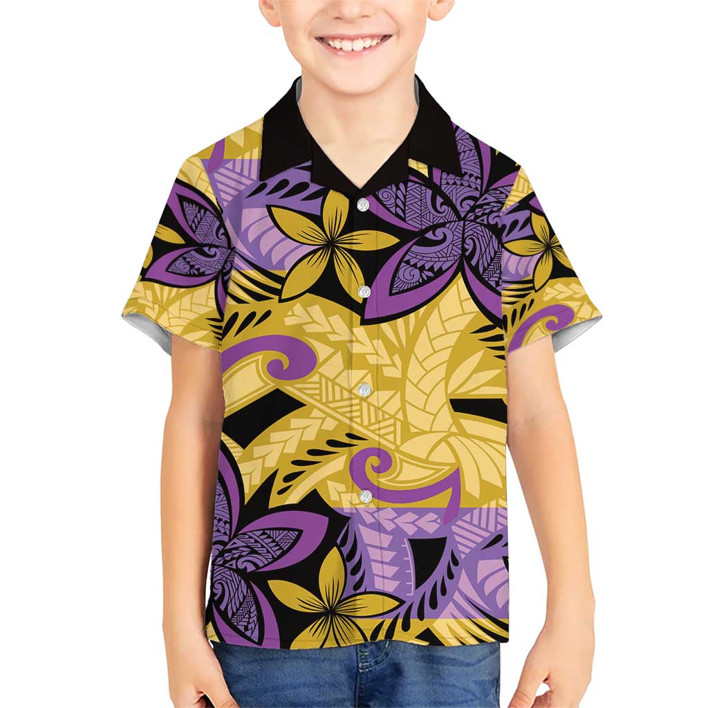 Plumeria Polynesian Pattern Kid Hawaiian Shirt Unique Fantasy Yellow Purple