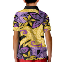 Plumeria Polynesian Pattern Kid Polo Shirt Unique Fantasy Yellow Purple