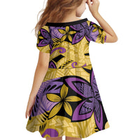 Plumeria Polynesian Pattern Kid Short Sleeve Dress Unique Fantasy Yellow Purple