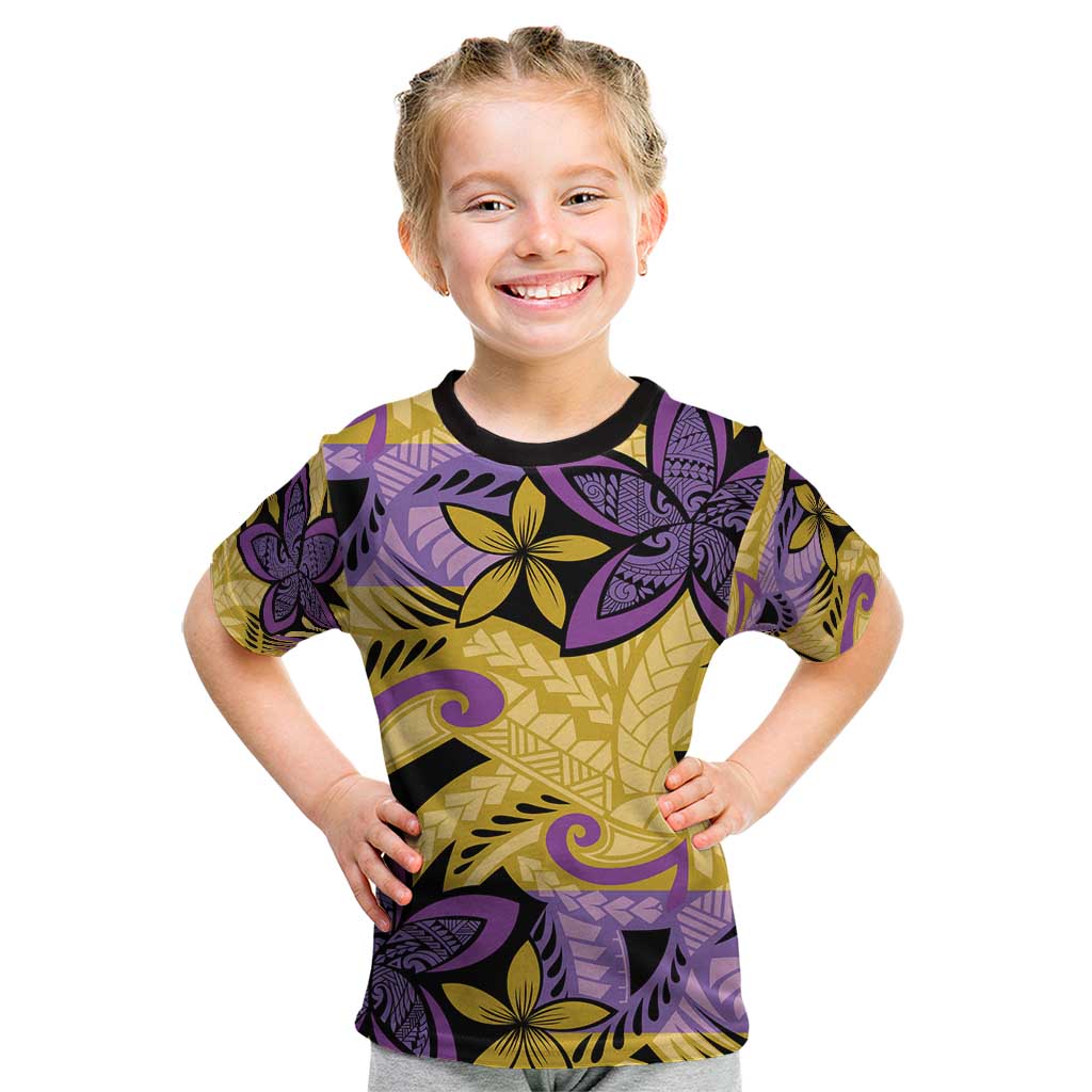 Plumeria Polynesian Pattern Kid T Shirt Unique Fantasy Yellow Purple