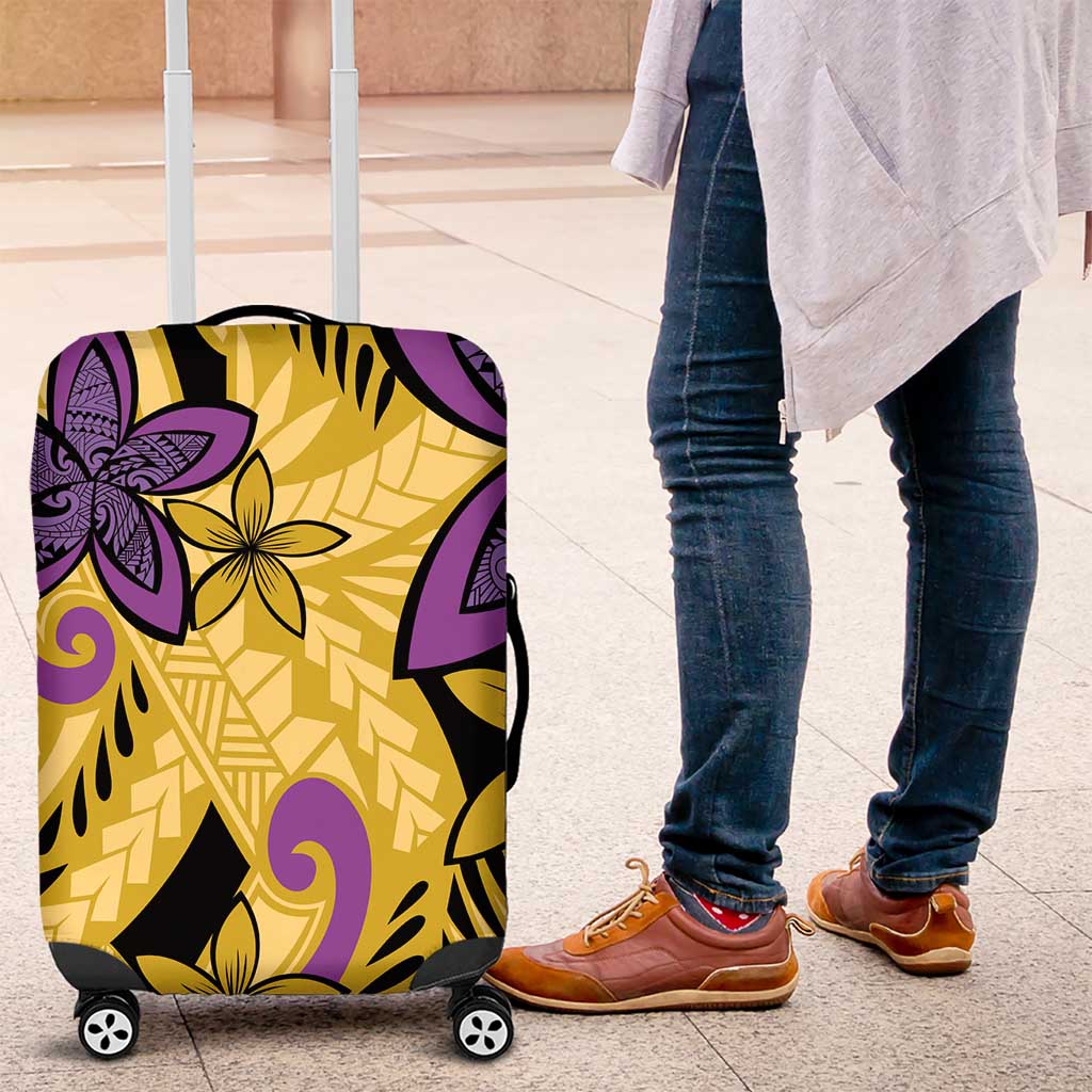 Plumeria Polynesian Pattern Luggage Cover Unique Fantasy Yellow Purple