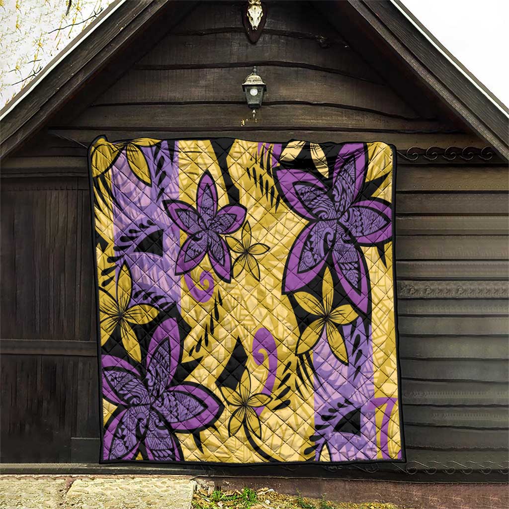Plumeria Polynesian Pattern Quilt Unique Fantasy Yellow Purple
