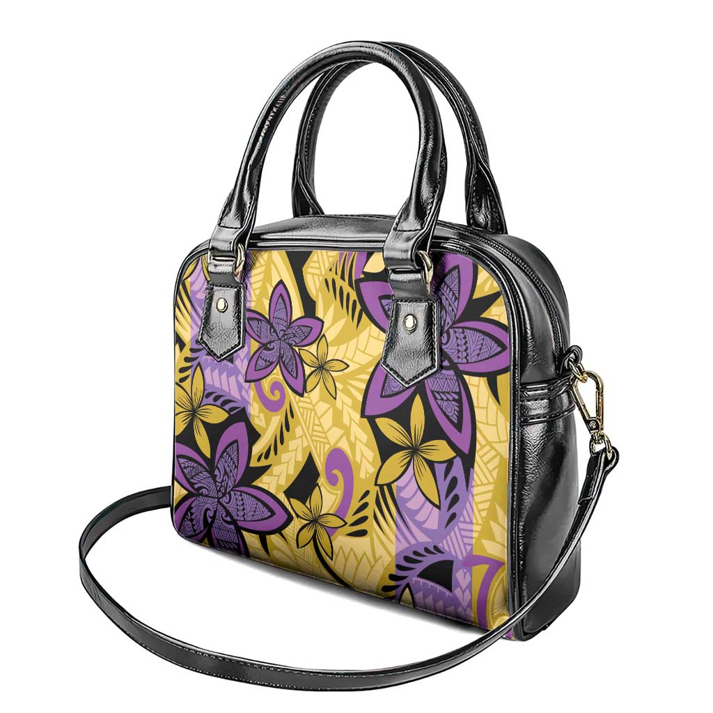 Plumeria Polynesian Pattern Shoulder Handbag Unique Fantasy Yellow Purple