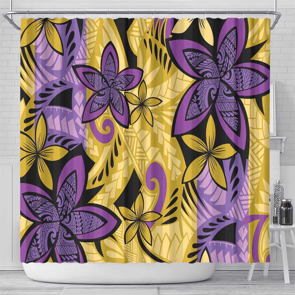 Plumeria Polynesian Pattern Shower Curtain Unique Fantasy Yellow Purple