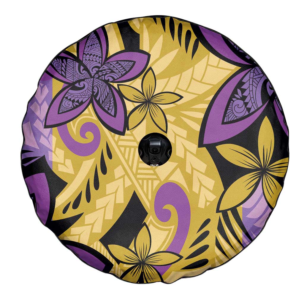 Plumeria Polynesian Pattern Spare Tire Cover Unique Fantasy Yellow Purple