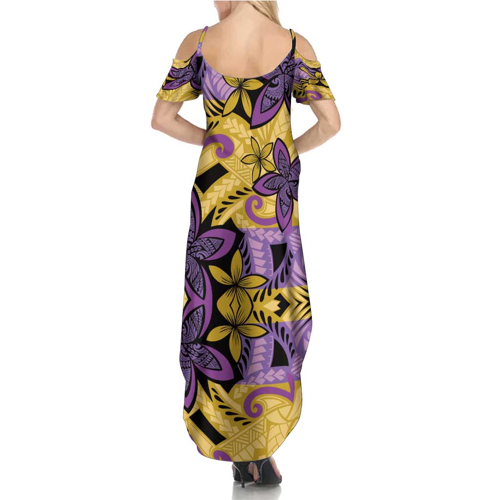 Plumeria Polynesian Pattern Summer Maxi Dress Unique Fantasy Yellow Purple
