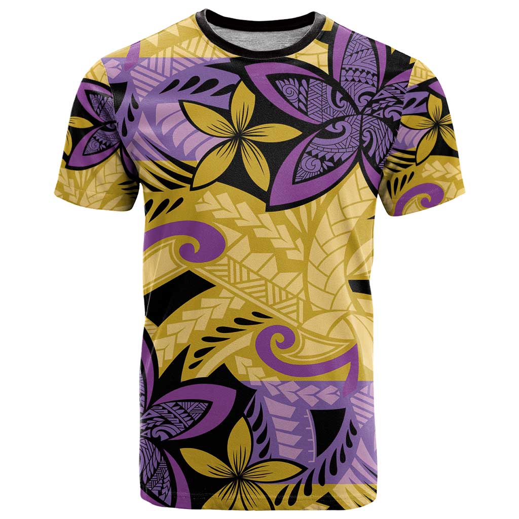 Plumeria Polynesian Pattern T Shirt Unique Fantasy Yellow Purple