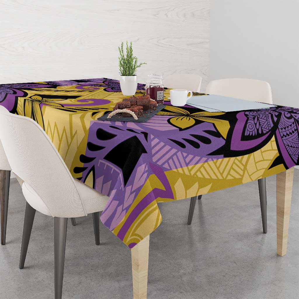 Plumeria Polynesian Pattern Tablecloth Unique Fantasy Yellow Purple