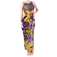 Plumeria Polynesian Pattern Tank Maxi Dress Unique Fantasy Yellow Purple