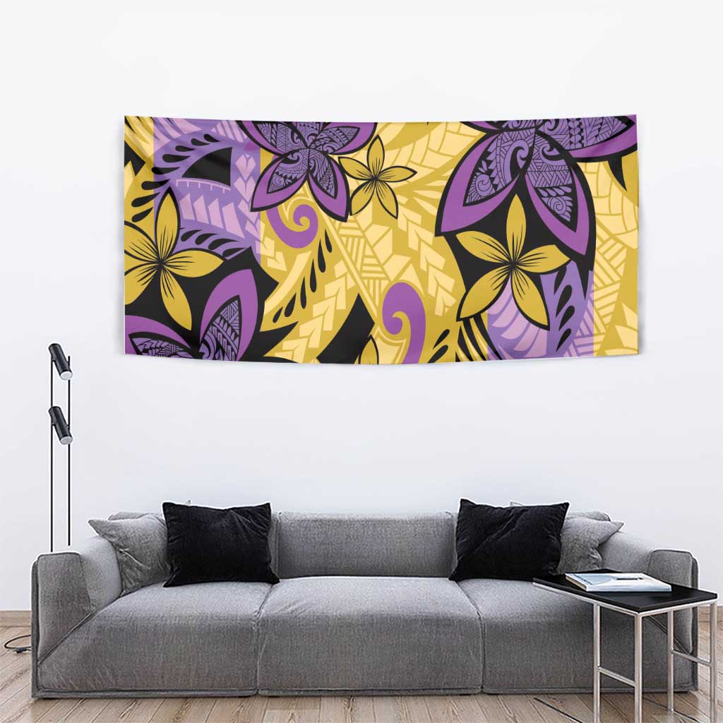 Plumeria Polynesian Pattern Tapestry Unique Fantasy Yellow Purple