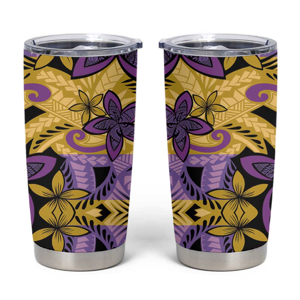 Plumeria Polynesian Pattern Tumbler Cup Unique Fantasy Yellow Purple