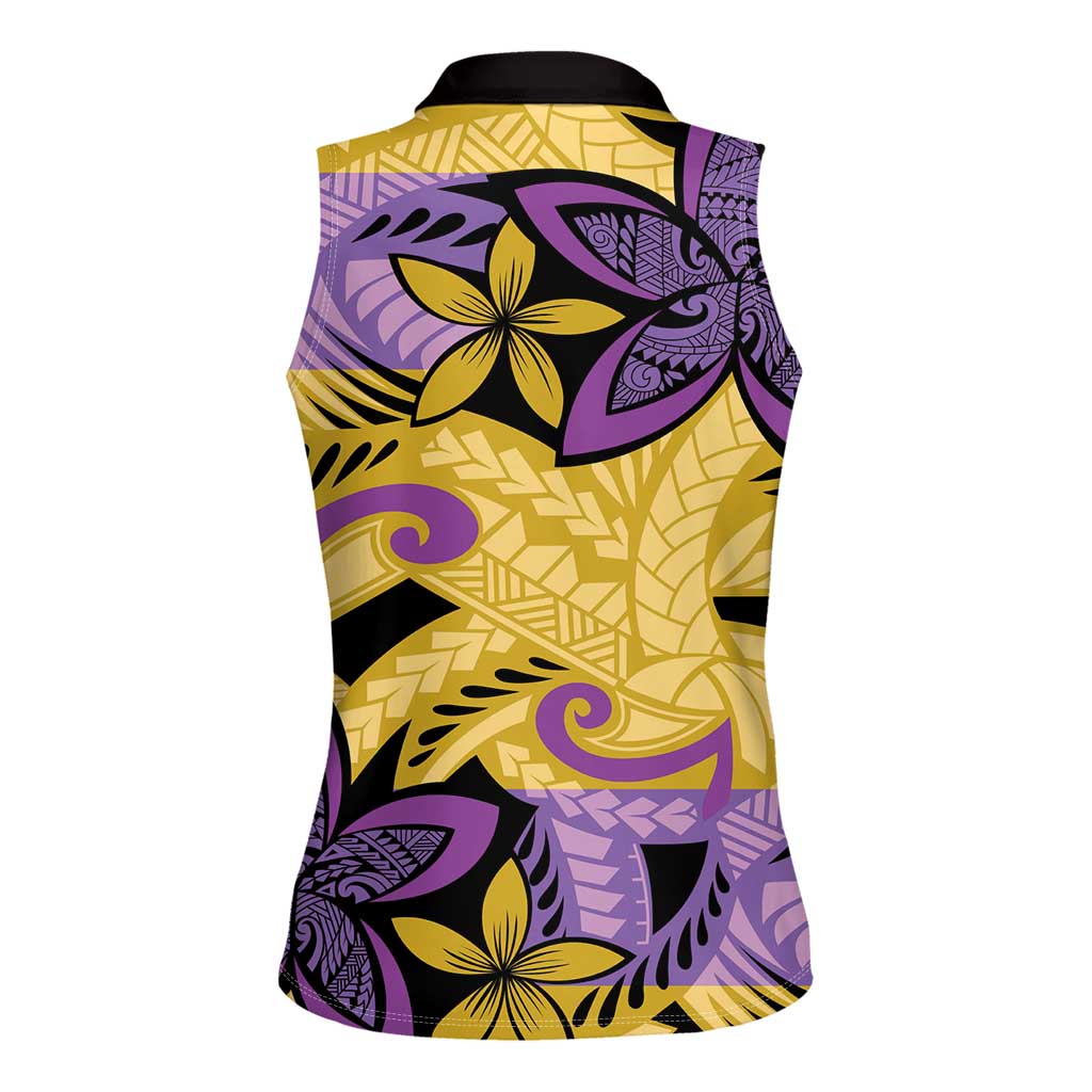 Plumeria Polynesian Pattern Women Sleeveless Polo Shirt Unique Fantasy Yellow Purple LT01 - Polynesian Pride