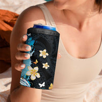 Blue Grunge Polynesian Pattern 4 in 1 Can Cooler Tumbler Plumeria Floral