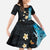 Blue Grunge Polynesian Pattern Family Matching Long Sleeve Bodycon Dress and Hawaiian Shirt Plumeria Floral