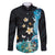 Blue Grunge Polynesian Pattern Family Matching Long Sleeve Bodycon Dress and Hawaiian Shirt Plumeria Floral