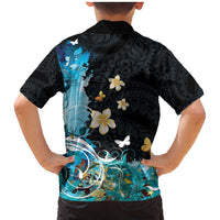Blue Grunge Polynesian Pattern Family Matching Mermaid Dress and Hawaiian Shirt Plumeria Floral LT01 - Polynesian Pride