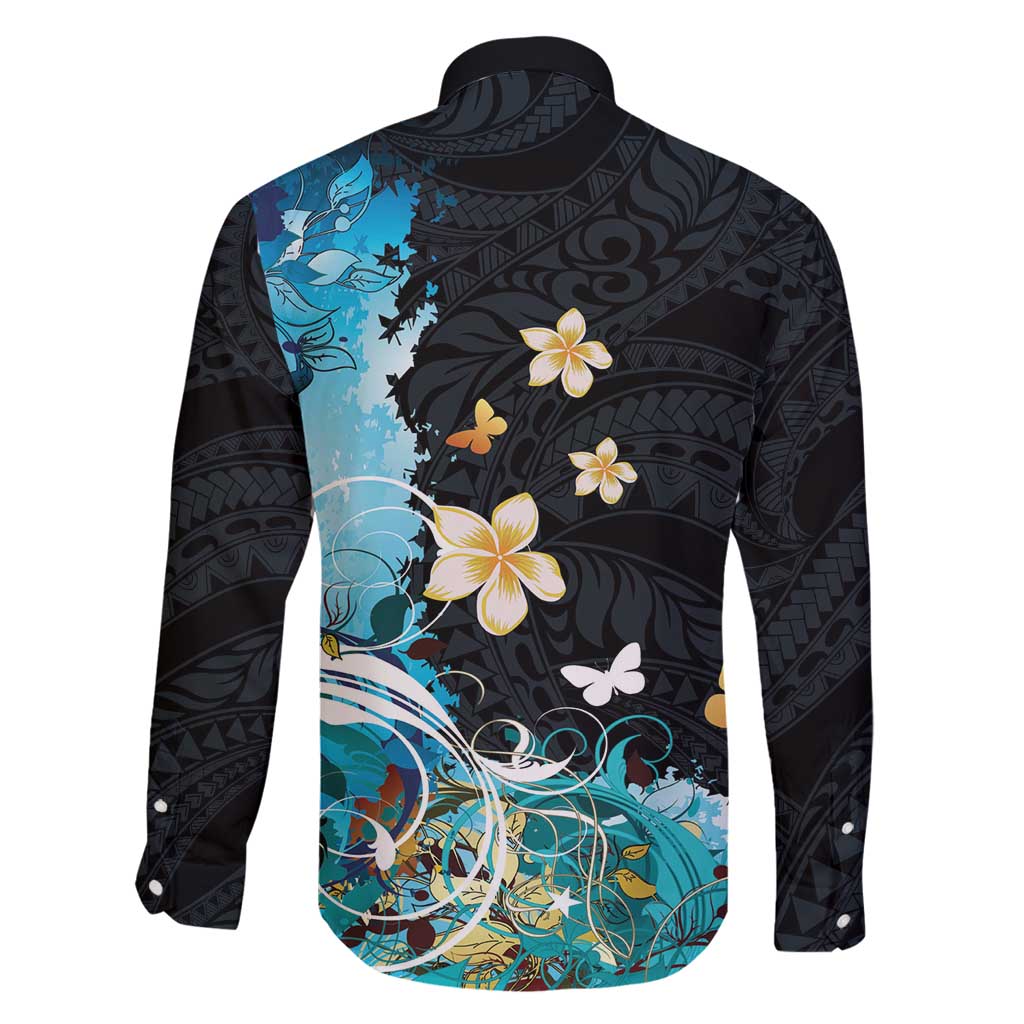 Blue Grunge Polynesian Pattern Family Matching Mermaid Dress and Hawaiian Shirt Plumeria Floral LT01 - Polynesian Pride