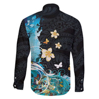 Blue Grunge Polynesian Pattern Family Matching Mermaid Dress and Hawaiian Shirt Plumeria Floral LT01 - Polynesian Pride