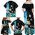Blue Grunge Polynesian Pattern Family Matching Off Shoulder Maxi Dress and Hawaiian Shirt Plumeria Floral