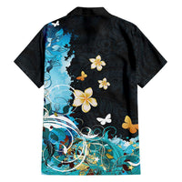 Blue Grunge Polynesian Pattern Family Matching Summer Maxi Dress and Hawaiian Shirt Plumeria Floral