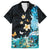 Blue Grunge Polynesian Pattern Family Matching Tank Maxi Dress and Hawaiian Shirt Plumeria Floral