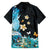 Blue Grunge Polynesian Pattern Family Matching Tank Maxi Dress and Hawaiian Shirt Plumeria Floral