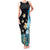 Blue Grunge Polynesian Pattern Family Matching Tank Maxi Dress and Hawaiian Shirt Plumeria Floral