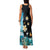 Blue Grunge Polynesian Pattern Family Matching Tank Maxi Dress and Hawaiian Shirt Plumeria Floral