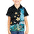 Blue Grunge Polynesian Pattern Family Matching Tank Maxi Dress and Hawaiian Shirt Plumeria Floral
