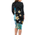 Blue Grunge Polynesian Pattern Long Sleeve Bodycon Dress Plumeria Floral