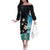 Blue Grunge Polynesian Pattern Off The Shoulder Long Sleeve Dress Plumeria Floral